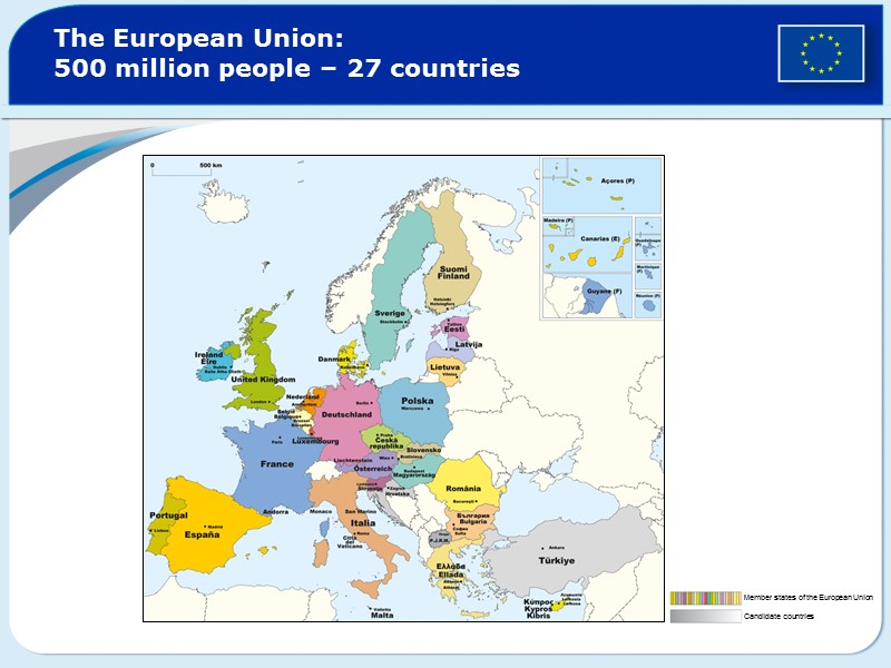 The European Union:  500 million people – 27 countries  Member states of